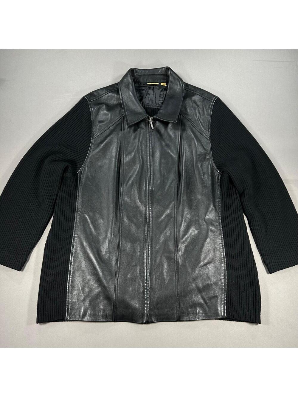 Vintage CASLON Black Leather and Fleece Jacket Moto Size 3X